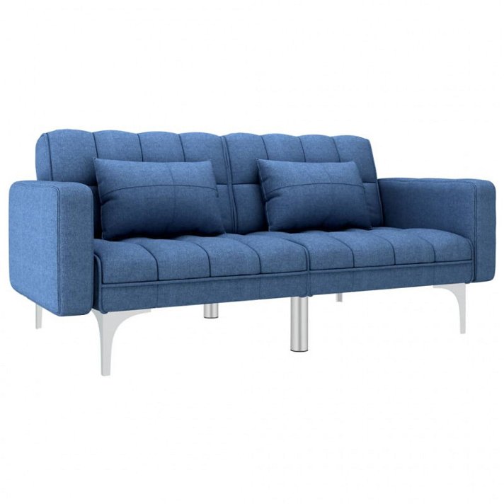 Canapé-lit à dossier inclinable en bois avec pieds en métal et coussins Vida XL bleus