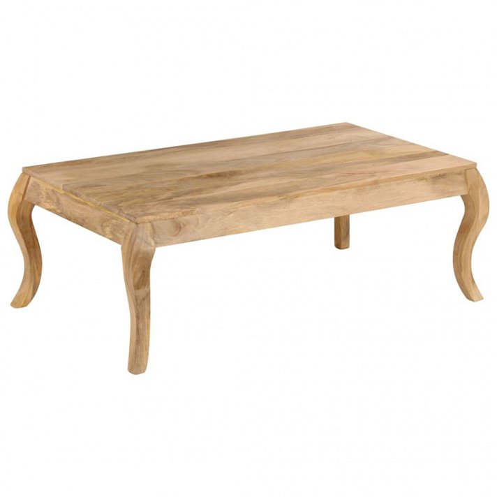 Mesa de centro de madera de mango maciza con patas labradas de 116 cm de ancho Vida XL