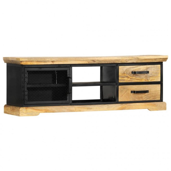 Mueble para TV artesanal de estilo industrial en madera maciza de mango y acero negro de 120 cm de ancho Vida XL