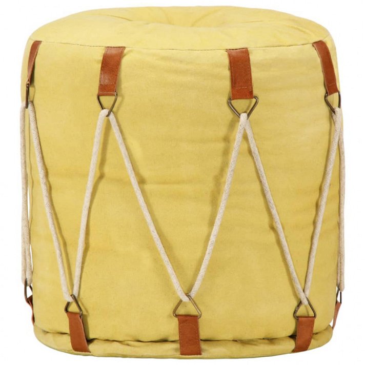 Puf tejido a mano de diseño circular y relleno de algodón 40 cm color amarillo Vida XL