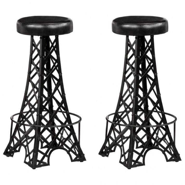 Conjunto de banquetas de bar de cozinha Desenho da Torre Eiffel 40 cm cor preta Vida XL