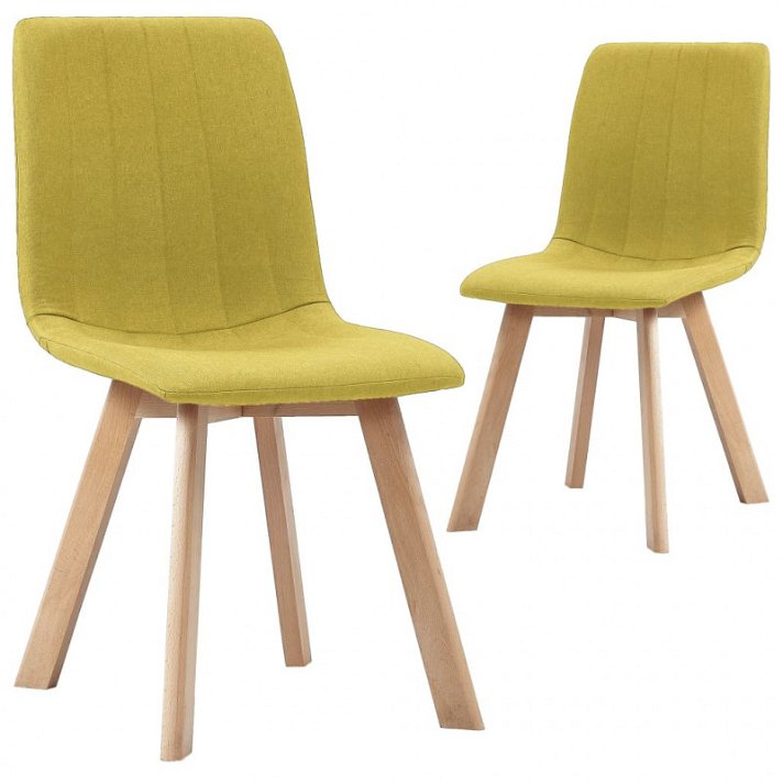 Pack de dos unidades de sillas para comedor de tela amarilla y madera contrachapada y de haya Vida XL