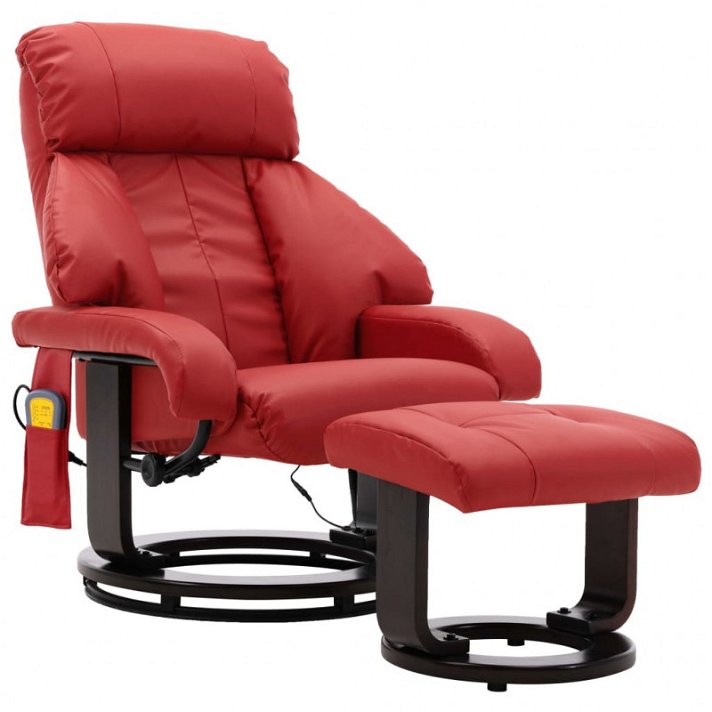 Poltrona massaggiante e poggiapiedi ecopelle rossa Vida XL