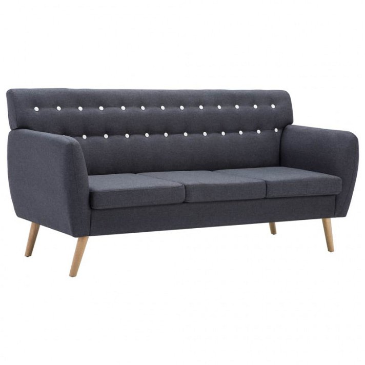Sofá de 3 plazas de MDF tapizado en tela gris oscuro 172x70 cm con patas de madera Vida XL