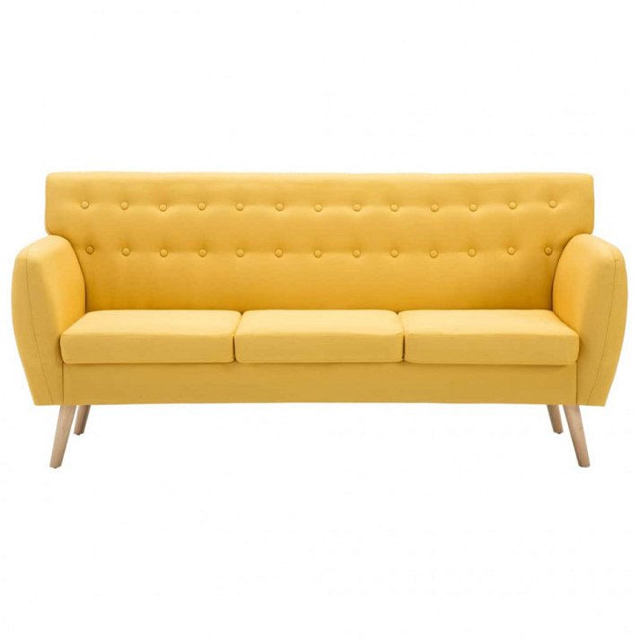 Sofá de 3 plazas de MDF tapizado en tela amarilla 172x70 cm con patas de madera Vida XL