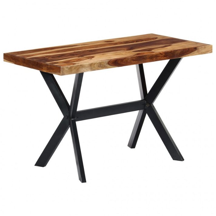 Tavolo da sala da pranzo in stile industriale in legno di sheesham con gambe in acciaio Vida XL