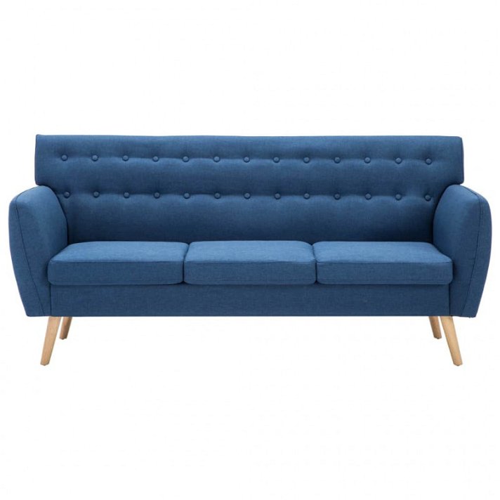 Sofá de 3 plazas de MDF tapizado en tela azul 172x70 cm con patas de madera Vida XL