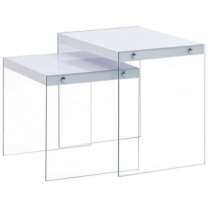 Set di due tavoli impilabili in MDF bianco e vetro temperato di diverse dimensioni Vida XL