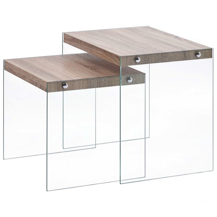 Set di tavolini impilabili in MDF simil-legno con gambe in vetro temperato Vida XL