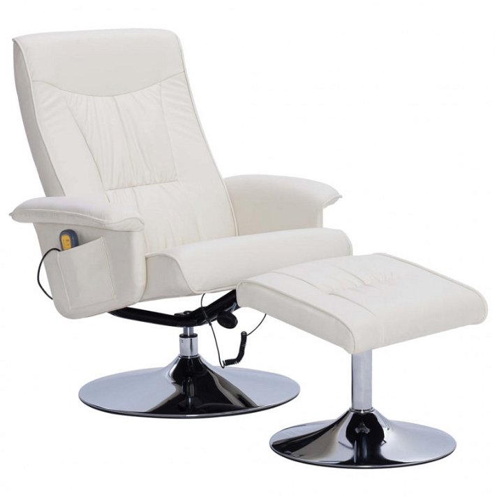 Cadeira de massagem com apoio de pés de couro branco creme Vida XL