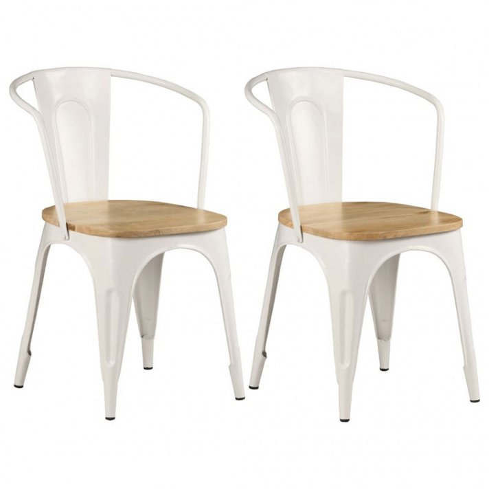 Conjunto de cadeiras industriais com assento de madeira branco Vida XL