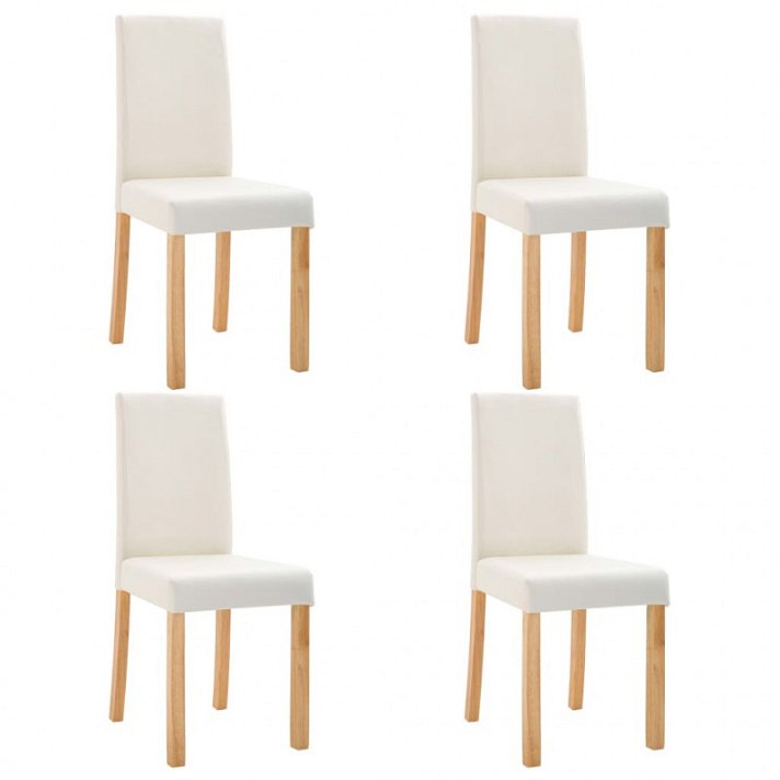 Set di quattro sedie per sala da pranzo fabbricate in ecopelle colore crema e legno Vida XL