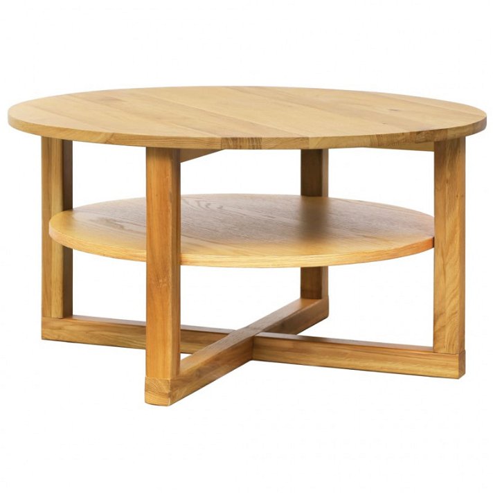 Tavolino rotondo con ripiano inferiore di 75x40 cm in legno massiccio di rovere e MDF Vida XL