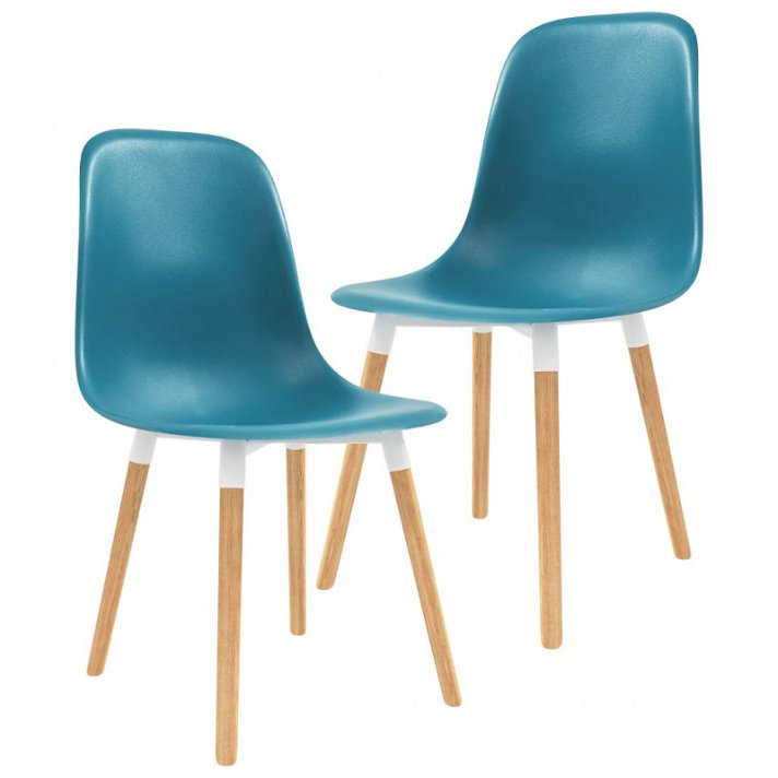 Conjunto de cadeiras de plástico turquesa e pernas de madeira Vida XL