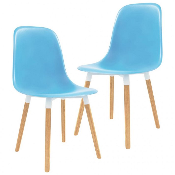 Conjunto de cadeiras de plástico azul e pernas de madeira Vida XL