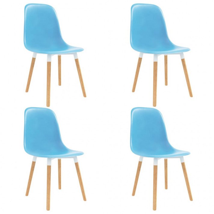 Pacote de quatro cadeiras de jantar de plástico azul e madeira Vida XL