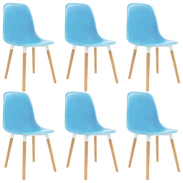 Set di sei sedie per sala da pranzo fabbricate in plastica colore azzurro e legno Vida XL