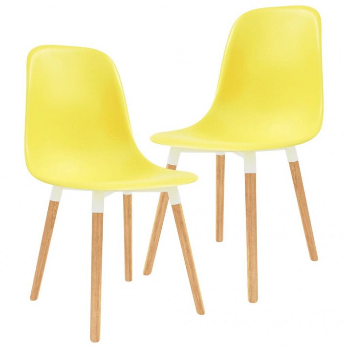 Set di sedie di plastica giallo e gambe di legno Vida XL