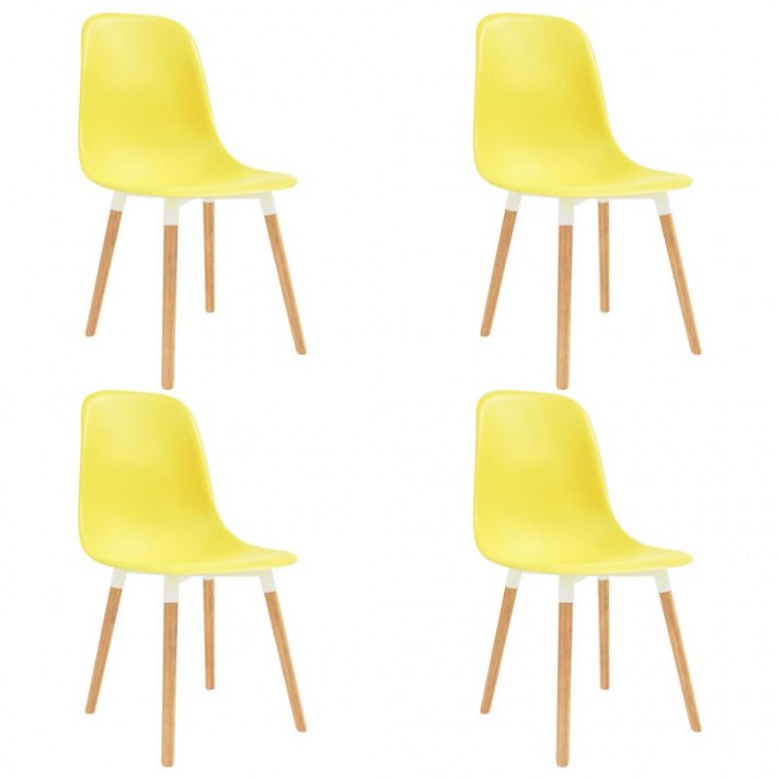 Pacote de quatro cadeiras de jantar feitas de plástico amarelo e madeira de cor Vida XL