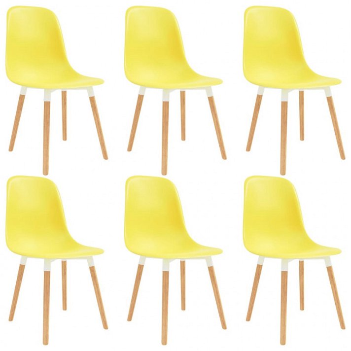 Pacote de seis cadeiras de jantar feitas de plástico amarelo e madeira de cor Vida XL