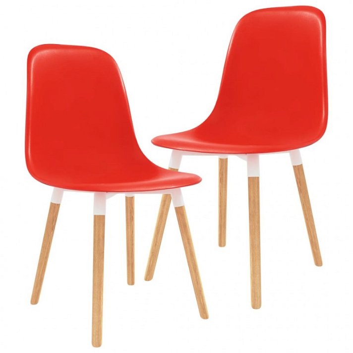 Conjunto de cadeiras de plástico vermelho e pernas de madeira Vida XL