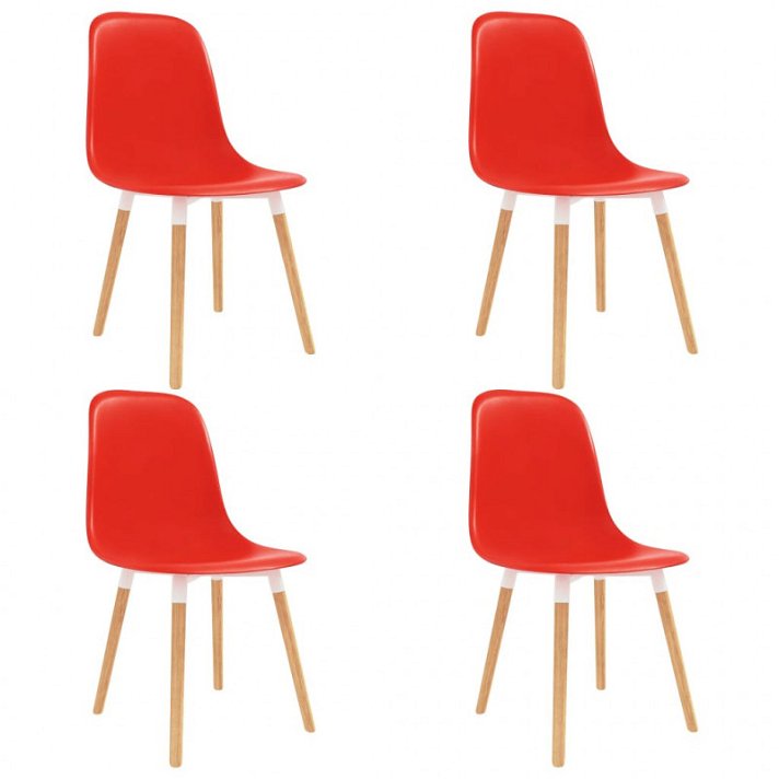 Set di quattro sedie per sala da pranzo fabbricate in plastica colore rosso e legno Vida XL