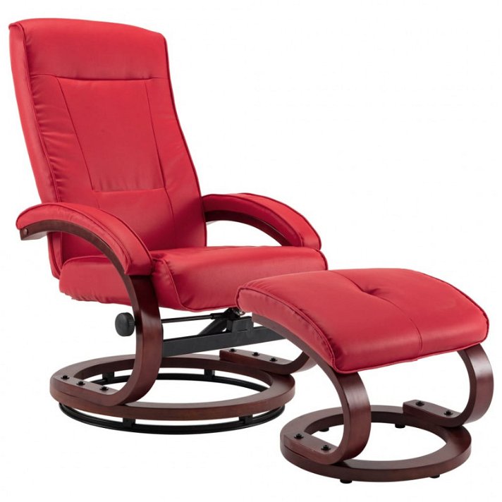 Poltrona reclinável com apoio de pés de couro sintético na cor vermelha Vida XL
