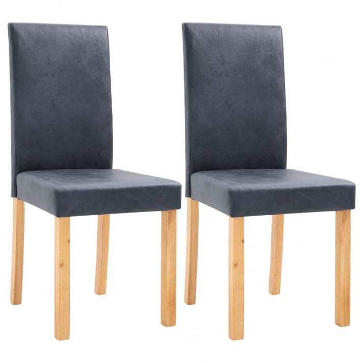 Set di sedie di pelle con gambe di legno grigio Vida XL