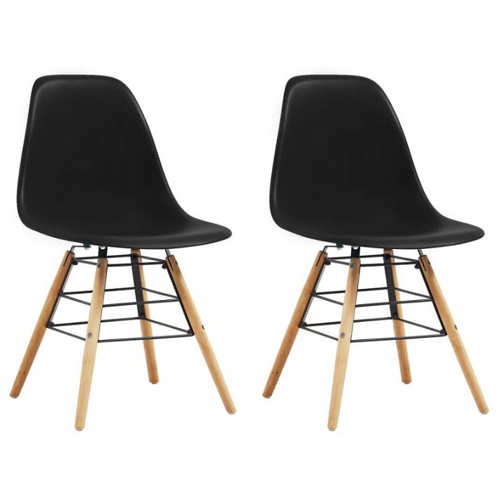Set di 2 sedie fabbricate in plastica resistente e legno di faggio di colore nero Vida XL