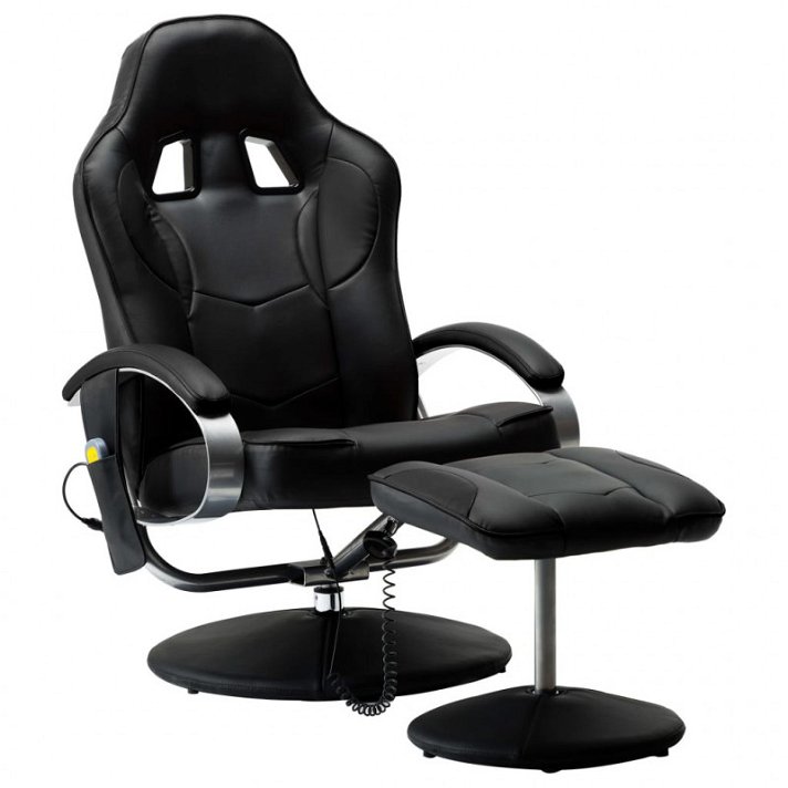 Cadeira de massagem com apoio de pés para escritório de couro preto Vida XL