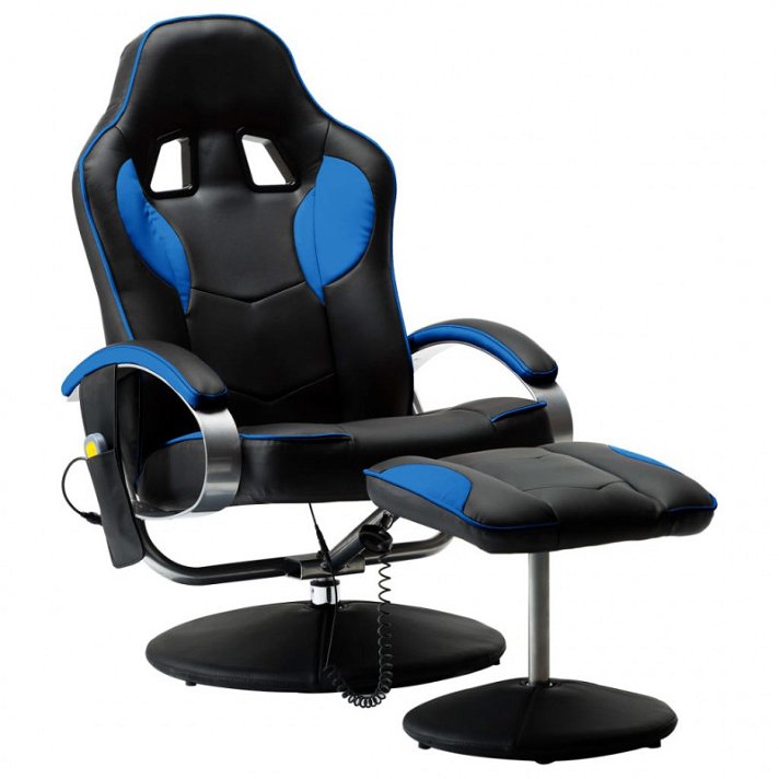 Cadeira de massagem com apoio para pés para escritório de couro azul Vida XL