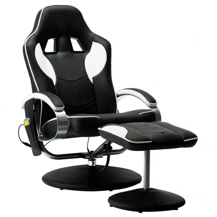 Cadeira de massagem com apoio para pés para escritório de couro sintético preto e branco Vida XL
