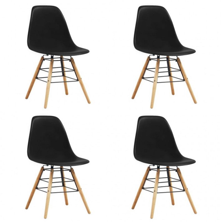 Set di 4 sedie fabbricate in plastica e in legno di faggio e plastica di colore nero Vida XL