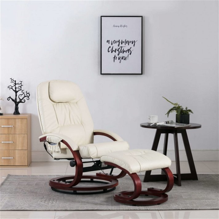 Cadeira de massagem e apoio para os pés em couro sintético branco