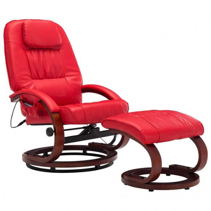 Cadeira de massagem reclinável e apoio de pés couro sintético vermelho Vida XL
