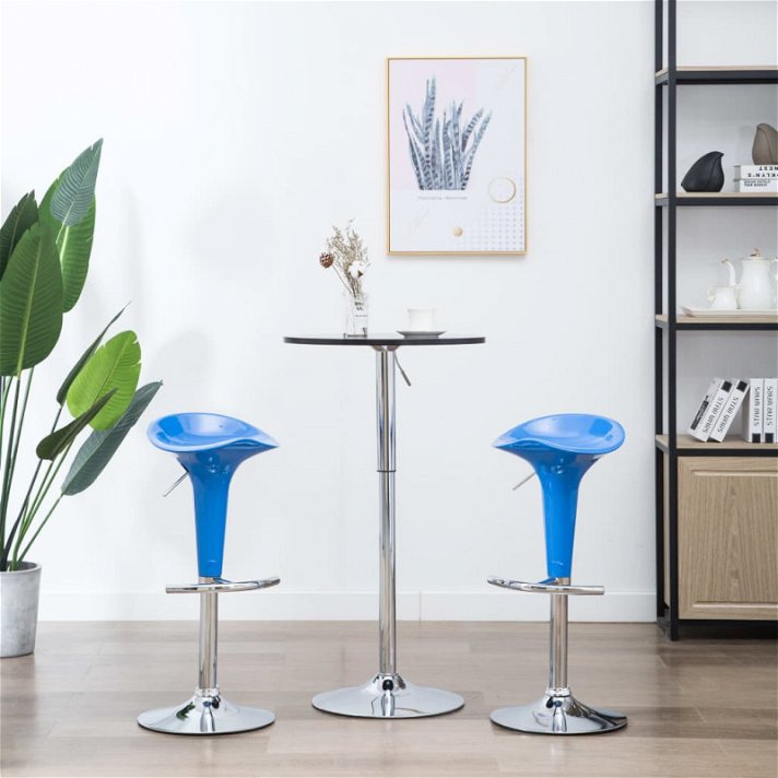 Set di 2 sgabelli da cucina con struttura in acciaio e seduta in plastica di colore blu Vida XL