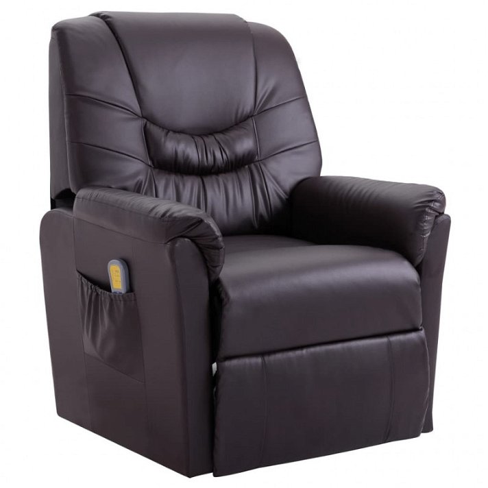 Poltrona massaggiante reclinabile in ecopelle grigio scuro Vida XL