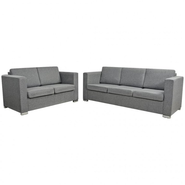 Set di divani in legno rivestiti in tessuto poliestere grigio chiaro 5 posti total Vida XL