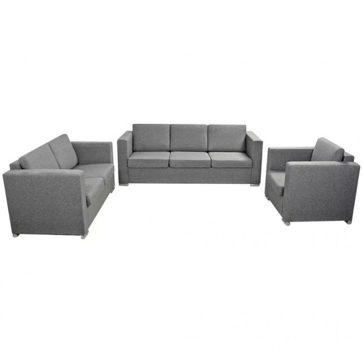 Conjunto de móveis sofás de interior de madeira estofados com tecido de poliéster cinzento Vida XL