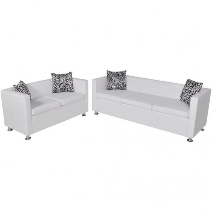 Conjunto de sofás de 5 plazas con cojines y almohadas tapizado cuero artificial blanco Vida XL