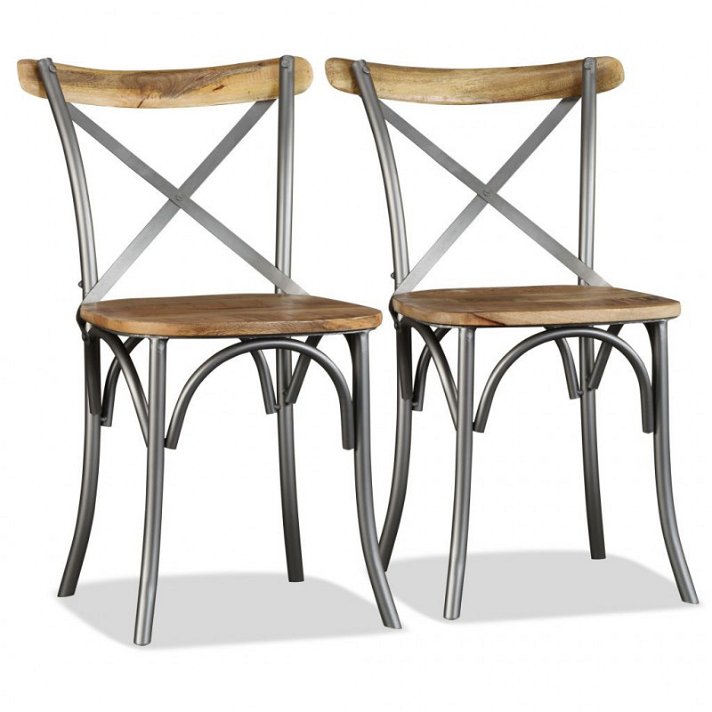 Conjunto de cadeiras rústicas de madeira e aço castanho Vida XL