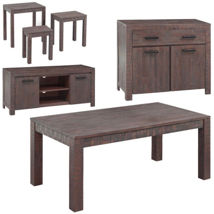 Conjunto de muebles de salón con 6 piezas de madera de acacia en acabado natural ahumado Vida XL