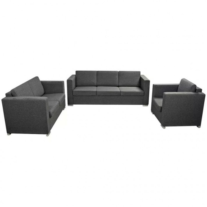 Conjunto de muebles de sofás de interior de madera tapizados con tela de poliéster gris oscuro Vida XL