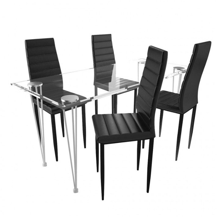 Conjunto para sala de jantar formado por uma mesa e 4 cadeiras de aço e vidro temperado Vida XL