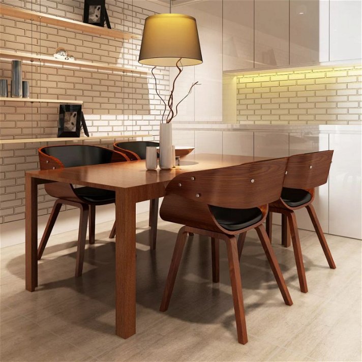 Conjunto de 4 sillas de comedor realizadas en madera curvada y piel sintética marrón Vida XL