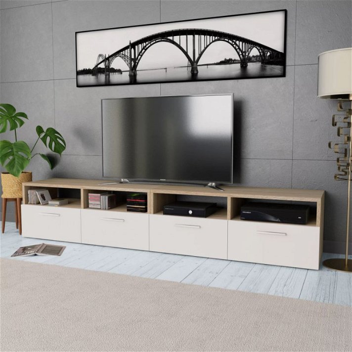 vidaXL Mobiliário de sala de estar para TV 2 peças de carvalho e aglomerado branco