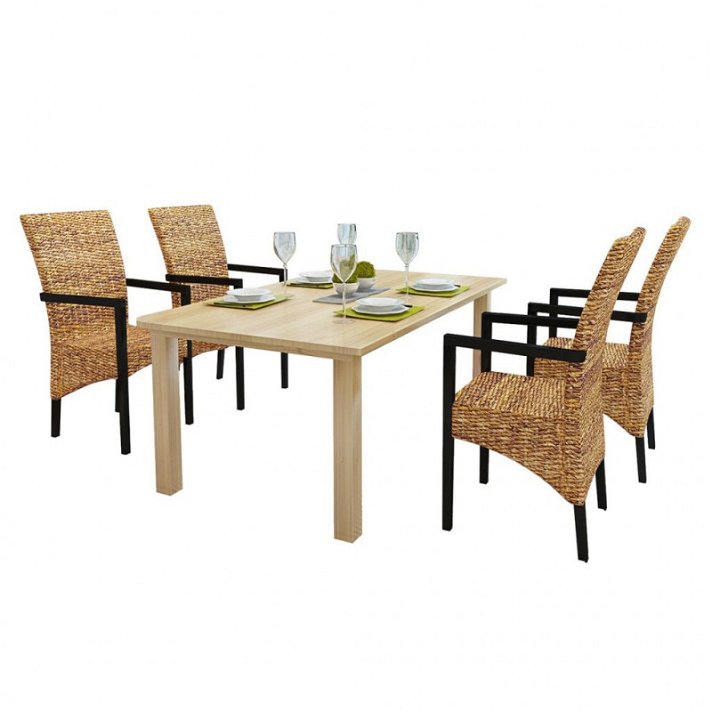 Set di 4 sedie in legno massiccio di mango e rattan intrecciato con braccioli colore marrone Vida XL