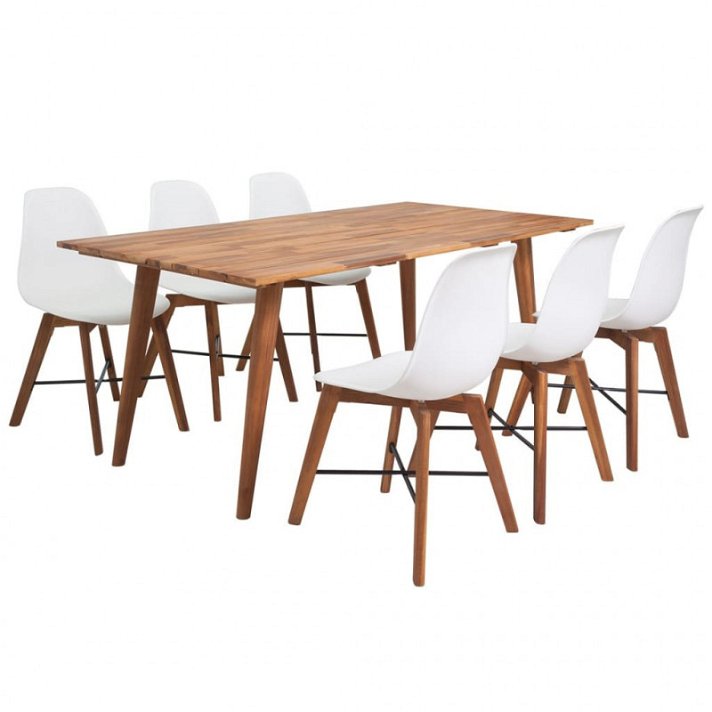 Jogo de sala de jantar composto por 7 peças de madeira de acácia com acabamento branco Vida XL