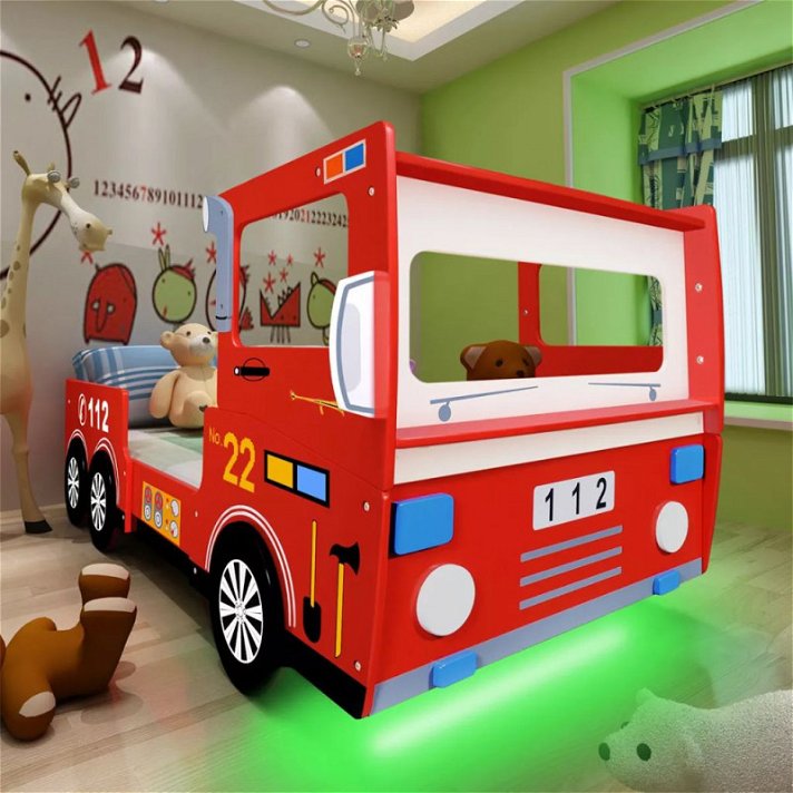 Cama con forma de camión de bomberos LED con colchón 200x90cm Vida XL