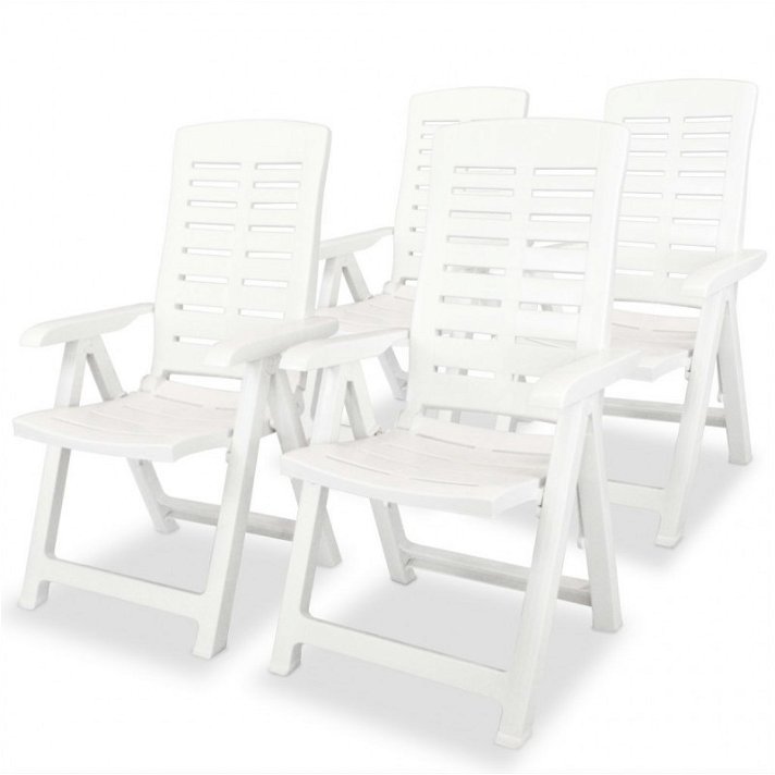 Pack de quatro cadeiras de jardim reclináveis e dobráveis fabricadas em plástico de cor branca Vida XL
